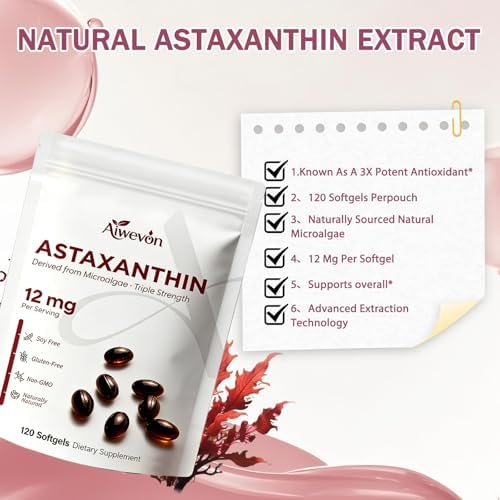 Suplemento de Astaxantina 12mg en Softgels, Astaxantina Natural de Microalgas con Aceite MCT para Mejor Absorción, Antioxidante Potente para Piel, - imagen 6