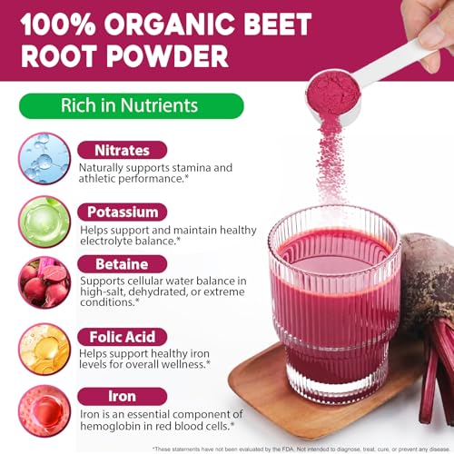 Polvo de Remolacha Orgánica – Crudo, No Transgénico, Vegano, Sin Gluten, Superalimento para Batidos, Jugos y Repostería | Colorante Natural Rojo, - imagen 6