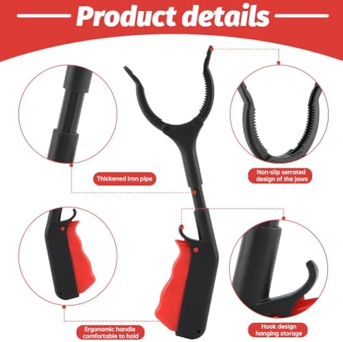 Herramienta de Agarre de Basura 4 piezas 30 cm 12 pulgadas, Pinza Ligera y Portátil para Recoger Basura, Ideal para Adultos y Personas Mayores, Negro - imagen 4