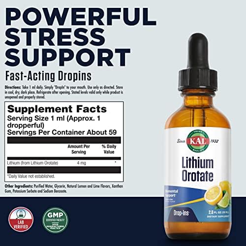 KAL Lithium Orotate Dropins, Quelados | Apoyo para el Ánimo y Relajación | Sabor Natural a Limón y Lima | 2oz, Aprox. 60 Porciones - imagen 2