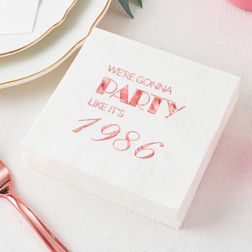 Servilletas desechables Crisky de 40 cumpleaños en oro rosa para decoración de fiesta, 50 piezas, 3 capas, ideales para mesa de postres y bebidas - imagen 2