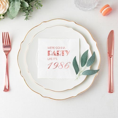 Servilletas desechables Crisky de 40 cumpleaños en oro rosa para decoración de fiesta, 50 piezas, 3 capas, ideales para mesa de postres y bebidas - imagen 3