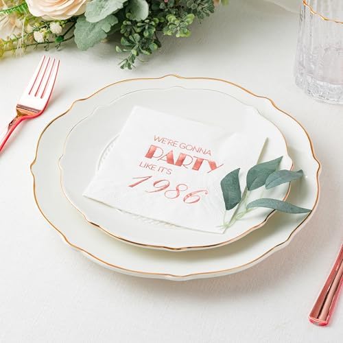 Servilletas desechables Crisky de 40 cumpleaños en oro rosa para decoración de fiesta, 50 piezas, 3 capas, ideales para mesa de postres y bebidas - imagen 4