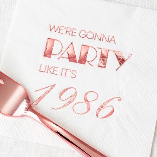 Servilletas desechables Crisky de 40 cumpleaños en oro rosa para decoración de fiesta, 50 piezas, 3 capas, ideales para mesa de postres y bebidas - imagen 5