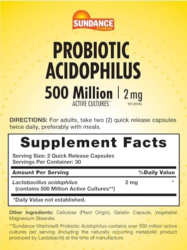 Sundance Probiotic Acidophilus | 500 Millones de Culturas Activas | 60 Cápsulas de Liberación Rápida | Suplemento Sin OGM y Sin Gluten - imagen 2