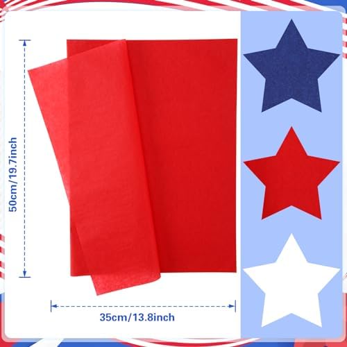 Papel de Regalo Patriótico SANNIX de 100 Hojas para el 4 de Julio en Rojo, Blanco y Azul, 19.7x13.8 Pulgadas, Decoración para Fiestas y Manualidades - imagen 2
