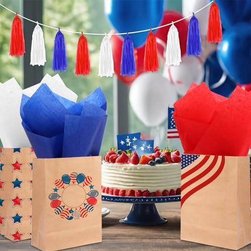 Papel de Regalo Patriótico SANNIX de 100 Hojas para el 4 de Julio en Rojo, Blanco y Azul, 19.7x13.8 Pulgadas, Decoración para Fiestas y Manualidades - imagen 5