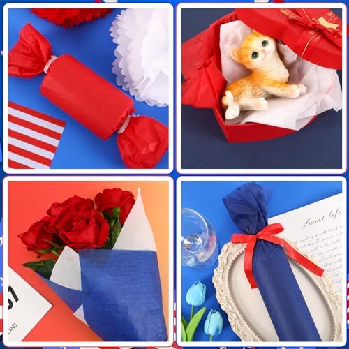 Papel de Regalo Patriótico SANNIX de 100 Hojas para el 4 de Julio en Rojo, Blanco y Azul, 19.7x13.8 Pulgadas, Decoración para Fiestas y Manualidades - imagen 7