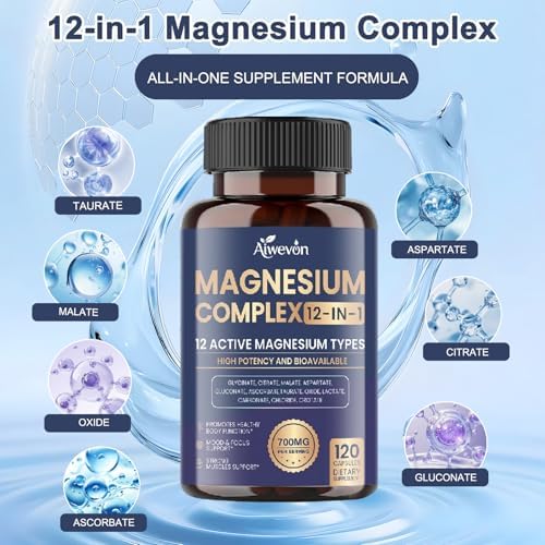 Complejo de Magnesio 700mg, Suplemento Vegano 12 en 1 con Glicinato, Citrato, Malato, Óxido, Taurato y Orotato, Alta Absorción para Sueño, Músculos, - imagen 2