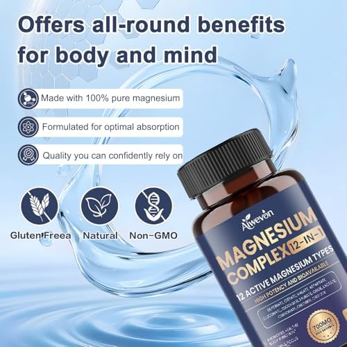 Complejo de Magnesio 700mg, Suplemento Vegano 12 en 1 con Glicinato, Citrato, Malato, Óxido, Taurato y Orotato, Alta Absorción para Sueño, Músculos, - imagen 5