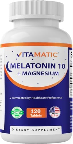 Suplemento de Melatonina Vitamatic 10 mg con Magnesio 200 mg - 120 Tabletas de Alta Potencia para Apoyo al Sueño, Sin OGM, Sin Azúcares, Sin - imagen 1