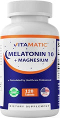 Suplemento de Melatonina Vitamatic 10 mg con Magnesio 200 mg - 120 Tabletas de Alta Potencia para Apoyo al Sueño, Sin OGM, Sin Azúcares, Sin - imagen 1