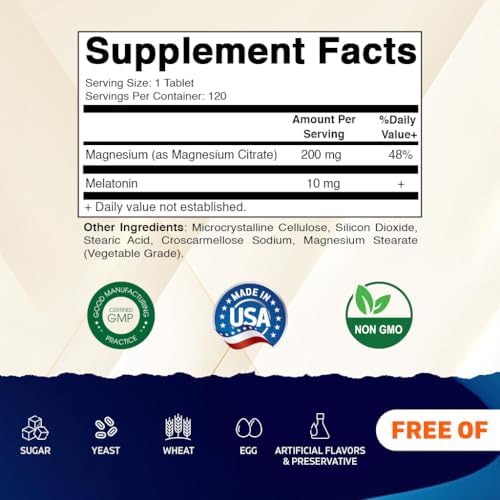 Suplemento de Melatonina Vitamatic 10 mg con Magnesio 200 mg - 120 Tabletas de Alta Potencia para Apoyo al Sueño, Sin OGM, Sin Azúcares, Sin - imagen 2