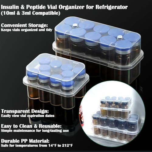 Juego de Soporte para Refrigerador con 20 Compartimentos para Viales de Insulina y Péptidos, Organizador de Botellas de 10 mL y Viales de 3 mL, - imagen 2