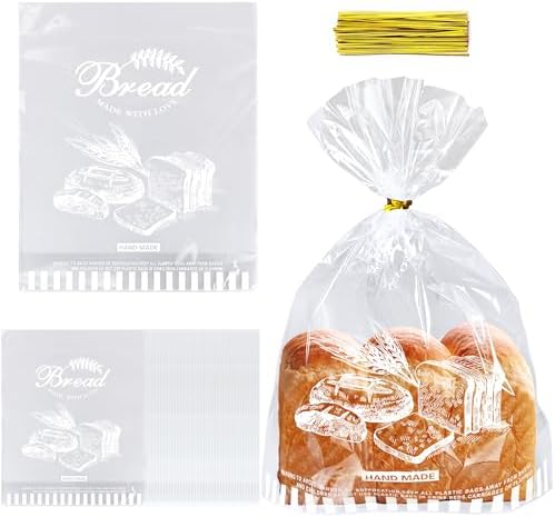 90 PZS Bolsas para Pan de 11x 14 con Fondo y Cintas, Bolsas de Celo Transparentes Impresas para Empacar Pan - imagen 1