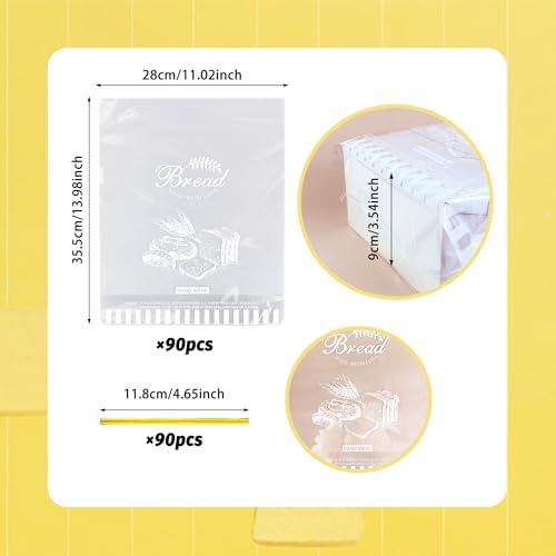 90 PZS Bolsas para Pan de 11x 14 con Fondo y Cintas, Bolsas de Celo Transparentes Impresas para Empacar Pan - imagen 2