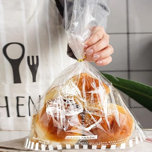 90 PZS Bolsas para Pan de 11x 14 con Fondo y Cintas, Bolsas de Celo Transparentes Impresas para Empacar Pan - imagen 4