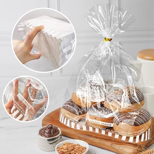 90 PZS Bolsas para Pan de 11x 14 con Fondo y Cintas, Bolsas de Celo Transparentes Impresas para Empacar Pan - imagen 5