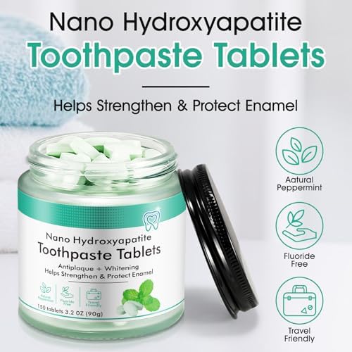 Tabletas de Pasta Dental 150pcs Masticables Blanqueadoras - Pasta de Hidroxiapatita Nano para Dientes Sensibles y Antiplaque, Menta Natural, Sin - imagen 2