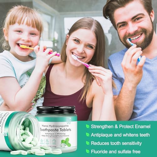 Tabletas de Pasta Dental 150pcs Masticables Blanqueadoras - Pasta de Hidroxiapatita Nano para Dientes Sensibles y Antiplaque, Menta Natural, Sin - imagen 3