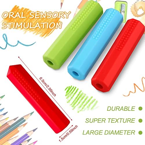 Set de 6 Puntas de Lápiz Sensory Eersida, Silicona Masticable para Necesidades Motoras Orales (Rojo, Rosa, Naranja, Púrpura, Azul, Verde) - imagen 2