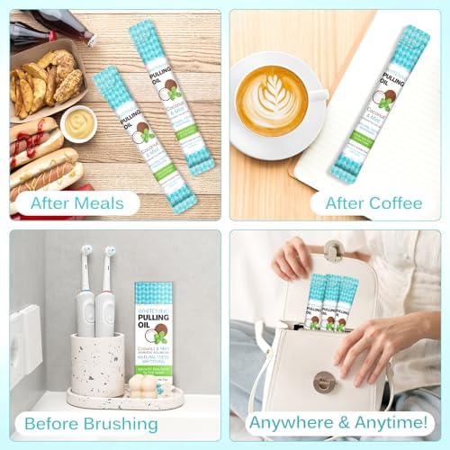 Aceite de Coco SDJUFEI para Enjuague Bucal, 20 Sachets de Aceite para Jalar, Tamaño de Viaje, con Coco y Menta, Natural y Efectivo para Dientes - imagen 5