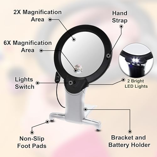 Lupa de Mano ARSUK con Luz, Lente 2X y Aumento 6X, Lupa LED Colgante para Personas Mayores, Costura, Lectura y Manualidades - imagen 7