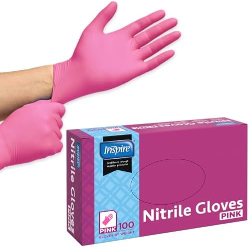 Guantes Desechables Inspire Rosa Sin Látex | Guantes de Nitrilo Rosa para Salón de Uñas y Tinte de Cabello | Nitrilo Desechable para Esteticistas | - imagen 1