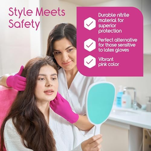 Guantes Desechables Inspire Rosa Sin Látex | Guantes de Nitrilo Rosa para Salón de Uñas y Tinte de Cabello | Nitrilo Desechable para Esteticistas | - imagen 3