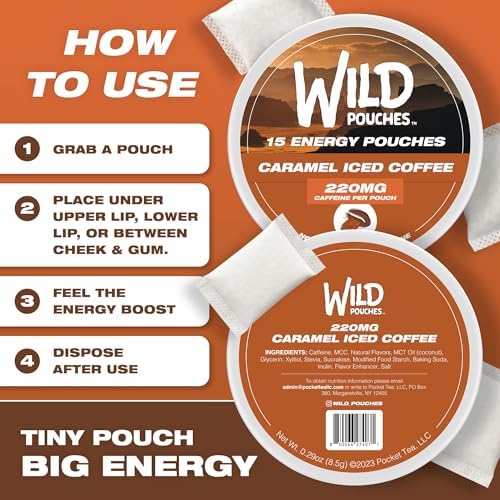Pouches de Cafe Caramel Wild de 220mg de Cafeína - 15 Pouches Energéticos Sin Nicotina - Disponible en Paquete Individual y de 5 - imagen 6