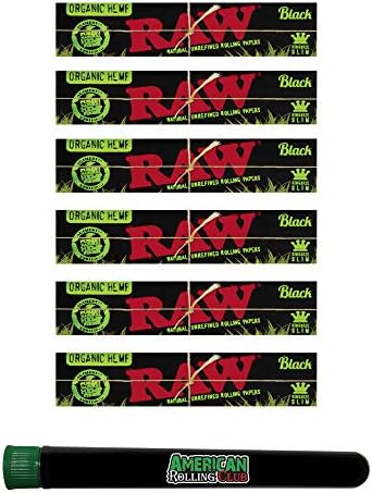 Papel de fumar orgánico RAW negro King Size Slim (paquete de 6) con tubo de American Rolling Club - imagen 1