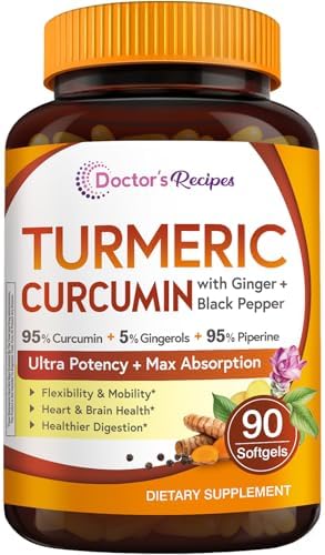 Softgels de Cúrcuma 750mg con Extracto de Jengibre y Pimienta Negra para Antioxidantes, Movilidad y Flexibilidad, 90 Cápsulas de Doctor's Recipes - imagen 1