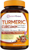 Softgels de Cúrcuma 750mg con Extracto de Jengibre y Pimienta Negra para Antioxidantes, Movilidad y Flexibilidad, 90 Cápsulas de Doctor's Recipes - imagen 1