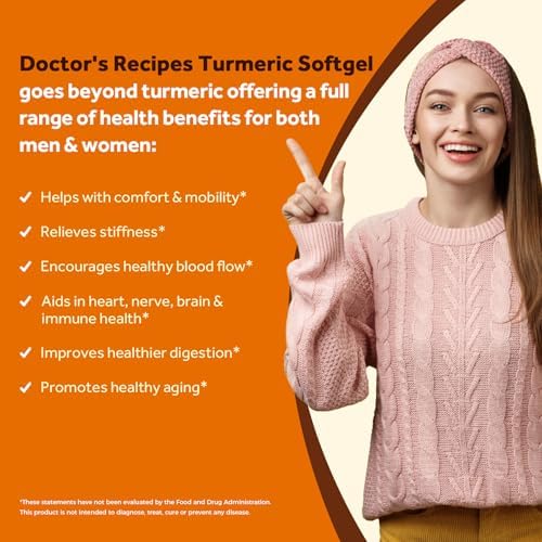 Softgels de Cúrcuma 750mg con Extracto de Jengibre y Pimienta Negra para Antioxidantes, Movilidad y Flexibilidad, 90 Cápsulas de Doctor's Recipes - imagen 3