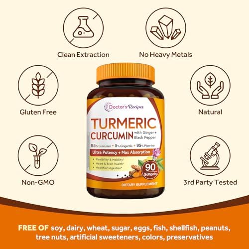 Softgels de Cúrcuma 750mg con Extracto de Jengibre y Pimienta Negra para Antioxidantes, Movilidad y Flexibilidad, 90 Cápsulas de Doctor's Recipes - imagen 5