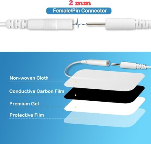 Parches Electrodos para Unidad TENS, 10 PZS 2x 3.5 Autoadhesivos Reemplazo con Conector 2.0mm para Masajeador TENS, Reutilizables y Sin Látex - imagen 4