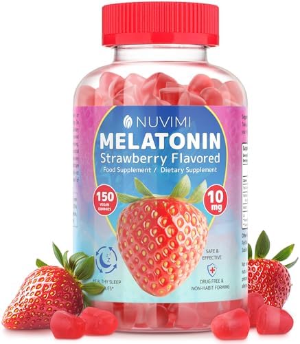 Gomitas de Melatonina NUVIMI - 10 mg Sabor Fresa, Suplemento Dietético Vegano para Apoyar el Sueño - 150 Gomitas - imagen 1