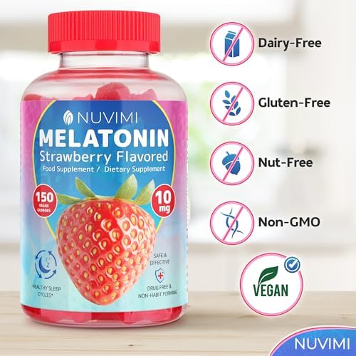 Gomitas de Melatonina NUVIMI - 10 mg Sabor Fresa, Suplemento Dietético Vegano para Apoyar el Sueño - 150 Gomitas - imagen 2