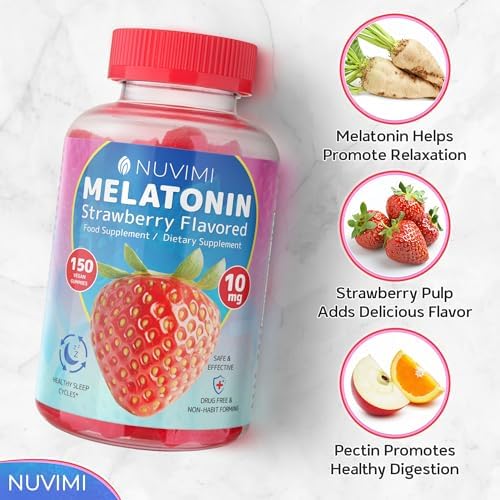 Gomitas de Melatonina NUVIMI - 10 mg Sabor Fresa, Suplemento Dietético Vegano para Apoyar el Sueño - 150 Gomitas - imagen 4