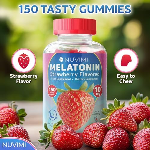 Gomitas de Melatonina NUVIMI - 10 mg Sabor Fresa, Suplemento Dietético Vegano para Apoyar el Sueño - 150 Gomitas - imagen 7