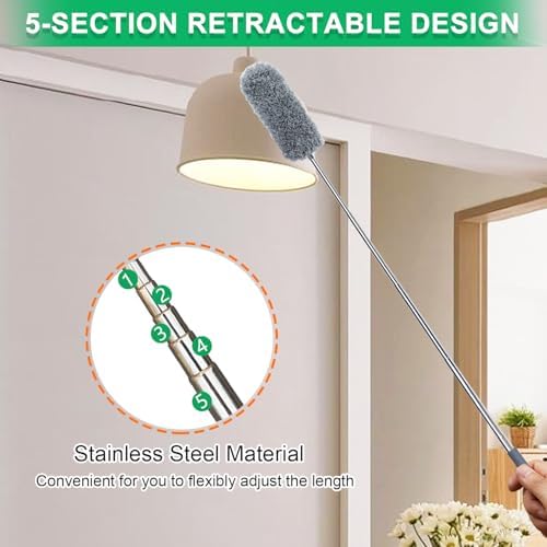 Paquete de 2 Plumones de Microfibra para Limpiar, Plumones Pequeños con Cabezal de Microfibra, Mango Extensible, Lavables a Mano, Suministros de - imagen 4