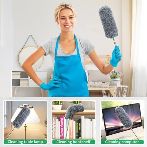 Paquete de 2 Plumones de Microfibra para Limpiar, Plumones Pequeños con Cabezal de Microfibra, Mango Extensible, Lavables a Mano, Suministros de - imagen 5