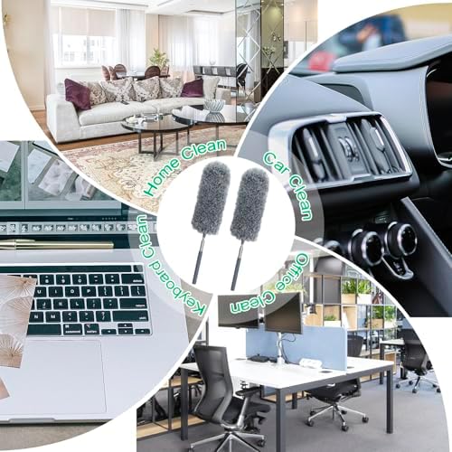 Paquete de 2 Plumones de Microfibra para Limpiar, Plumones Pequeños con Cabezal de Microfibra, Mango Extensible, Lavables a Mano, Suministros de - imagen 6