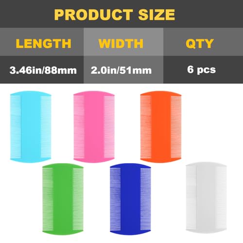 Juego de 6 Peines para el Cabello, Peine de Doble Cara con Dientes Finos, Peine para Piojos y Caspa, para Adultos y Niños (6 Colores) - imagen 4