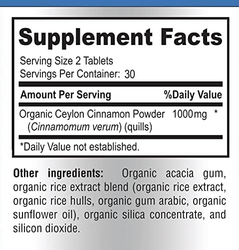 YUMMYVITE Canela de Ceilán Orgánica - 1000mg por Porción, Suplemento Antioxidante Certificado, Absorción Rápida - 60 Tabletas - imagen 6
