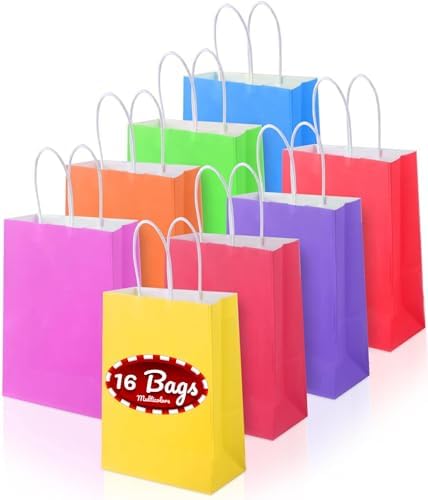Bolsas de Regalo Pequeñas BYBAXX de 16 Piezas con Asa en 8 Colores Vibrantes, Tamaño 8.3x6.29x3.1”, Ideales para Fiestas de Cumpleaños, Bodas y Baby - imagen 1
