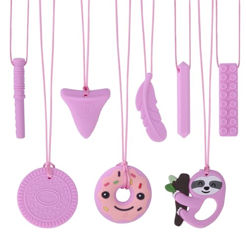 Collares Masticables para Niños Sensibles, 8 Piezas de Collar de Silicón para Niños con Autismo, TDAH, SPD, Juguetes Sensoriales para Masticar (Color - imagen 1
