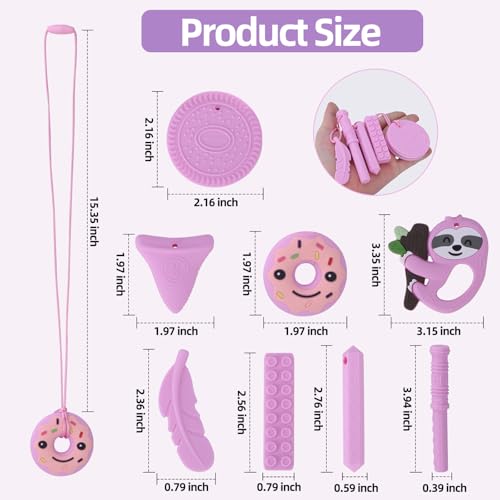 Collares Masticables para Niños Sensibles, 8 Piezas de Collar de Silicón para Niños con Autismo, TDAH, SPD, Juguetes Sensoriales para Masticar (Color - imagen 2