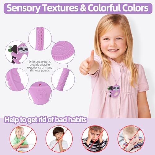 Collares Masticables para Niños Sensibles, 8 Piezas de Collar de Silicón para Niños con Autismo, TDAH, SPD, Juguetes Sensoriales para Masticar (Color - imagen 3