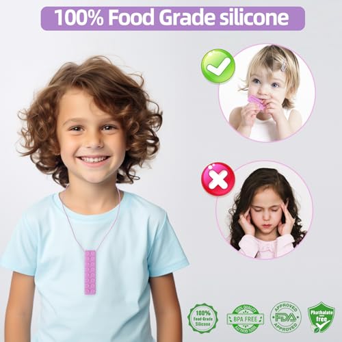 Collares Masticables para Niños Sensibles, 8 Piezas de Collar de Silicón para Niños con Autismo, TDAH, SPD, Juguetes Sensoriales para Masticar (Color - imagen 6